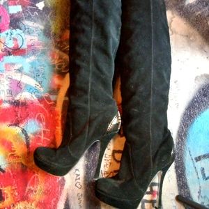 Black Suede Knee High Halston Boots (6.5)
